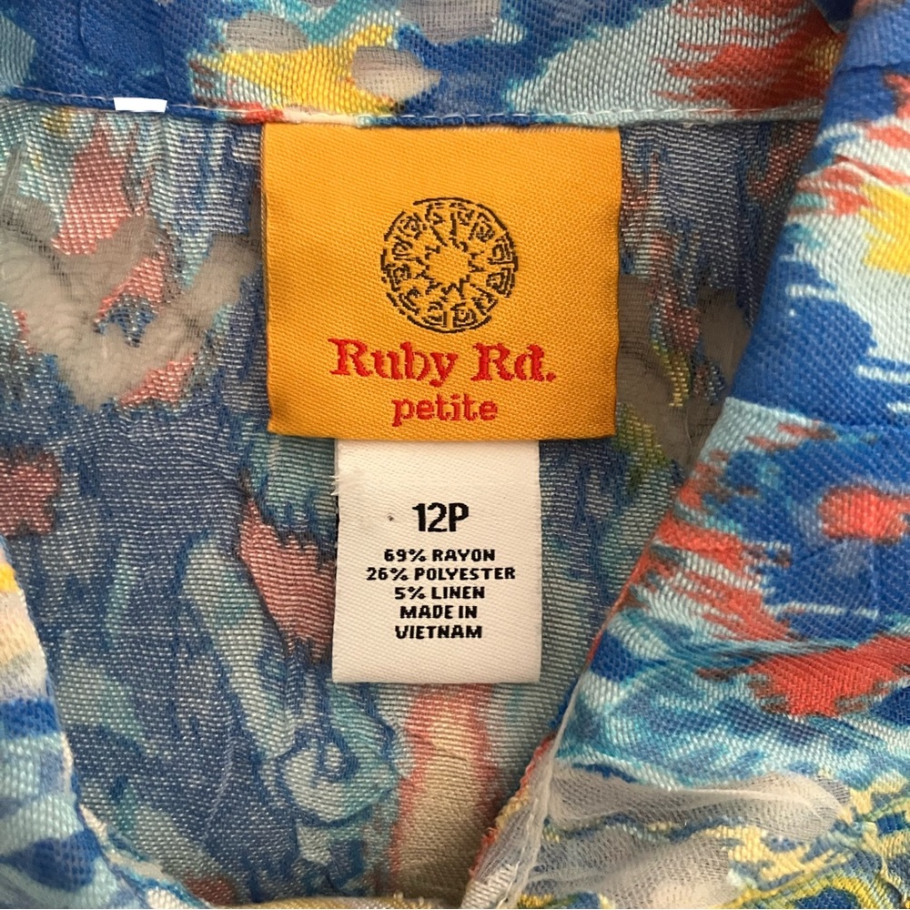 Ruby Rd. Abstract Button Front Crinkle Burnout Shirt Jacket - Picture 6 of 9